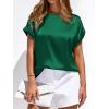 image:imageBTFBM Womens Summer Tops Satin Blouses Dressy Casual Loose Crewneck Short Sleeve Shirts 2026 Work Business OutfitsGreen