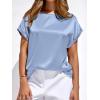 image:imageBTFBM Womens Summer Tops Satin Blouses Dressy Casual Loose Crewneck Short Sleeve Shirts 2026 Work Business OutfitsLight Blue