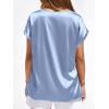 image:imageBTFBM Womens Summer Tops Satin Blouses Dressy Casual Loose Crewneck Short Sleeve Shirts 2026 Work Business OutfitsLight Blue