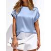 image:imageBTFBM Womens Summer Tops Satin Blouses Dressy Casual Loose Crewneck Short Sleeve Shirts 2026 Work Business OutfitsLight Blue