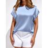 image:imageBTFBM Womens Summer Tops Satin Blouses Dressy Casual Loose Crewneck Short Sleeve Shirts 2026 Work Business OutfitsLight Blue