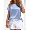 image:imageBTFBM Womens Summer Tops Satin Blouses Dressy Casual Loose Crewneck Short Sleeve Shirts 2026 Work Business OutfitsLight Blue