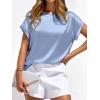 image:imageBTFBM Womens Summer Tops Satin Blouses Dressy Casual Loose Crewneck Short Sleeve Shirts 2026 Work Business OutfitsLight Blue