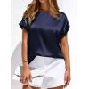 image:imageBTFBM Womens Summer Tops Satin Blouses Dressy Casual Loose Crewneck Short Sleeve Shirts 2026 Work Business OutfitsNavy