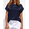 image:imageBTFBM Womens Summer Tops Satin Blouses Dressy Casual Loose Crewneck Short Sleeve Shirts 2026 Work Business OutfitsNavy