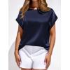 image:imageBTFBM Womens Summer Tops Satin Blouses Dressy Casual Loose Crewneck Short Sleeve Shirts 2026 Work Business OutfitsNavy