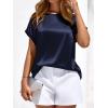 image:imageBTFBM Womens Summer Tops Satin Blouses Dressy Casual Loose Crewneck Short Sleeve Shirts 2026 Work Business OutfitsNavy