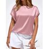 image:imageBTFBM Womens Summer Tops Satin Blouses Dressy Casual Loose Crewneck Short Sleeve Shirts 2026 Work Business OutfitsPink