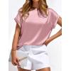 image:imageBTFBM Womens Summer Tops Satin Blouses Dressy Casual Loose Crewneck Short Sleeve Shirts 2026 Work Business OutfitsPink