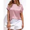image:imageBTFBM Womens Summer Tops Satin Blouses Dressy Casual Loose Crewneck Short Sleeve Shirts 2026 Work Business OutfitsPink