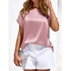image:imageBTFBM Womens Summer Tops Satin Blouses Dressy Casual Loose Crewneck Short Sleeve Shirts 2026 Work Business OutfitsPink