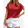image:imageBTFBM Womens Summer Tops Satin Blouses Dressy Casual Loose Crewneck Short Sleeve Shirts 2026 Work Business OutfitsRed