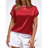 image:imageBTFBM Womens Summer Tops Satin Blouses Dressy Casual Loose Crewneck Short Sleeve Shirts 2026 Work Business OutfitsRed