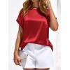 image:imageBTFBM Womens Summer Tops Satin Blouses Dressy Casual Loose Crewneck Short Sleeve Shirts 2026 Work Business OutfitsRed