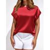 image:imageBTFBM Womens Summer Tops Satin Blouses Dressy Casual Loose Crewneck Short Sleeve Shirts 2026 Work Business OutfitsRed
