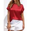 image:imageBTFBM Womens Summer Tops Satin Blouses Dressy Casual Loose Crewneck Short Sleeve Shirts 2026 Work Business OutfitsRed