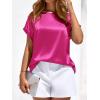 image:imageBTFBM Womens Summer Tops Satin Blouses Dressy Casual Loose Crewneck Short Sleeve Shirts 2026 Work Business OutfitsRose Red