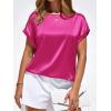 image:imageBTFBM Womens Summer Tops Satin Blouses Dressy Casual Loose Crewneck Short Sleeve Shirts 2026 Work Business OutfitsRose Red