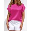 image:imageBTFBM Womens Summer Tops Satin Blouses Dressy Casual Loose Crewneck Short Sleeve Shirts 2026 Work Business OutfitsRose Red