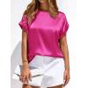 image:imageBTFBM Womens Summer Tops Satin Blouses Dressy Casual Loose Crewneck Short Sleeve Shirts 2026 Work Business OutfitsRose Red