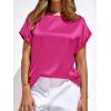 image:imageBTFBM Womens Summer Tops Satin Blouses Dressy Casual Loose Crewneck Short Sleeve Shirts 2026 Work Business OutfitsRose Red