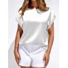 image:imageBTFBM Womens Summer Tops Satin Blouses Dressy Casual Loose Crewneck Short Sleeve Shirts 2026 Work Business OutfitsWhite