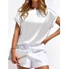 image:imageBTFBM Womens Summer Tops Satin Blouses Dressy Casual Loose Crewneck Short Sleeve Shirts 2026 Work Business OutfitsWhite