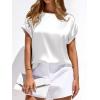 image:imageBTFBM Womens Summer Tops Satin Blouses Dressy Casual Loose Crewneck Short Sleeve Shirts 2026 Work Business OutfitsWhite
