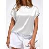 image:imageBTFBM Womens Summer Tops Satin Blouses Dressy Casual Loose Crewneck Short Sleeve Shirts 2026 Work Business OutfitsWhite