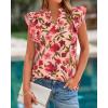 image:imageBTFBM Womens Tops Dressy Casual 2026 Spring Summer Shirts Boho Floral V Neck Ruffle Cap Sleeve Business Work BlousesFloral Orange Pink Red