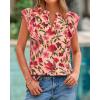 image:imageBTFBM Womens Tops Dressy Casual 2026 Spring Summer Shirts Boho Floral V Neck Ruffle Cap Sleeve Business Work BlousesFloral Orange Pink Red