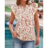 image:imageBTFBM Womens Tops Dressy Casual 2026 Spring Summer Shirts Boho Floral V Neck Ruffle Cap Sleeve Business Work BlousesFloral Orange Yellow