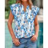 image:imageBTFBM Womens Tops Dressy Casual 2026 Spring Summer Shirts Boho Floral V Neck Ruffle Cap Sleeve Business Work BlousesFloral White Blue