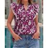 image:imageBTFBM Womens Tops Dressy Casual 2026 Spring Summer Shirts Boho Floral V Neck Ruffle Cap Sleeve Business Work BlousesFloral Wine Red White