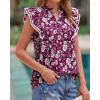 image:imageBTFBM Womens Tops Dressy Casual 2026 Spring Summer Shirts Boho Floral V Neck Ruffle Cap Sleeve Business Work BlousesFloral Wine Red White