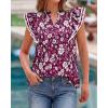 image:imageBTFBM Womens Tops Dressy Casual 2026 Spring Summer Shirts Boho Floral V Neck Ruffle Cap Sleeve Business Work BlousesFloral Wine Red White