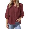 image:imageBTFBM 34 Length Sleeve Womens Tops Summer Blouses Eyelet Hollow Out Button Down Shirts Business Casual Outfits 2026Jujube Red