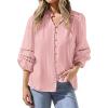 image:imageBTFBM 34 Length Sleeve Womens Tops Summer Blouses Eyelet Hollow Out Button Down Shirts Business Casual Outfits 2026Pink
