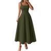image:imageBTFBM Elegant Cocktail Dresses for Women 2026 Summer Square Neck Sleeveless A Line Formal Wedding Guest Party Maxi DressArmy Green
