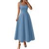 image:imageBTFBM Elegant Cocktail Dresses for Women 2026 Summer Square Neck Sleeveless A Line Formal Wedding Guest Party Maxi DressDusty Blue