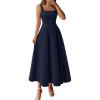 image:imageBTFBM Elegant Cocktail Dresses for Women 2026 Summer Square Neck Sleeveless A Line Formal Wedding Guest Party Maxi DressNavy Blue