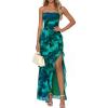 image:imageBTFBM Off The Shoulder Dresses for Women Summer 2026 Strapless Ruffle Slit Formal Wedding Guest Dress Cocktail PartyFloral Lake Blue