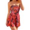 image:imageBTFBM Romper For Women 2026 Spring Strapless Printed Tube Boho Wide Leg Beach Short Jumpsuit Summer Date Night RompersFloral Red