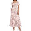 image:imageBTFBM Spring Summer Dresses for Women 2026 Puff Short Sleeve Smocked Floral Print Boho Beach Wedding Guest Maxi DressFloral Apricot Rose Red