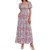 image:imageBTFBM Spring Summer Dresses for Women 2026 Puff Short Sleeve Smocked Floral Print Boho Beach Wedding Guest Maxi DressFloral Beige Multi
