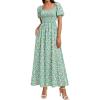 image:imageBTFBM Spring Summer Dresses for Women 2026 Puff Short Sleeve Smocked Floral Print Boho Beach Wedding Guest Maxi DressLight Green Flower