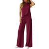 image:imageBTFBM Summer 2 Piece Lounge Sets For Women Sleeveless Mock Neck Wide Leg Loose Spring Vacation Airport Travel OutfitsBurgundy