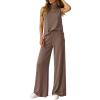 image:imageBTFBM Summer 2 Piece Lounge Sets For Women Sleeveless Mock Neck Wide Leg Loose Spring Vacation Airport Travel OutfitsKhaki