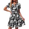 image:imageBTFBM Summer Dresses for Women 2026 Lightweight Casual Short Sleeve Floral Mini Dress A Line Beach Vacation SundressBlack White Flower