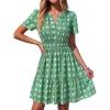 image:imageBTFBM Summer Dresses for Women 2026 Lightweight Casual Short Sleeve Floral Mini Dress A Line Beach Vacation SundressGreen